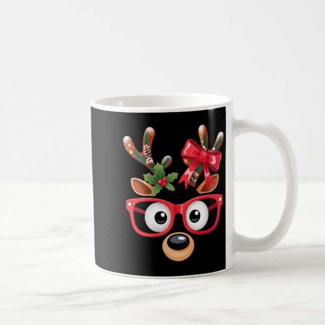 Womens Matching Family Christmas Reindeer Face Gle Coffee Mug (Right)