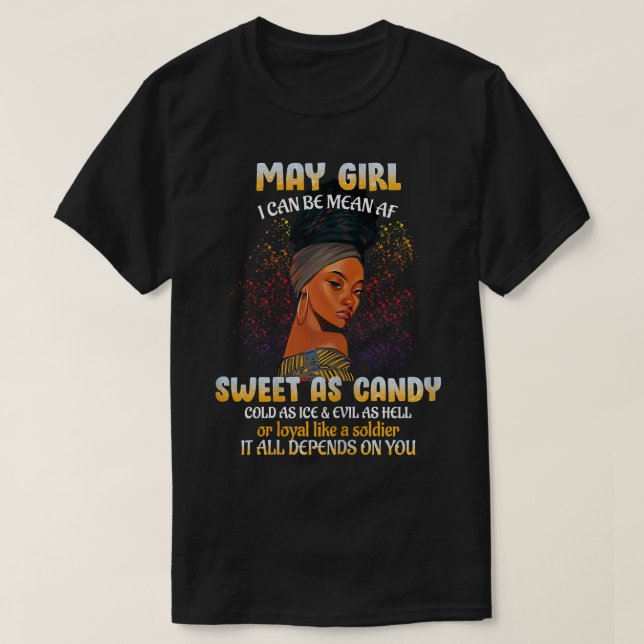 Womens May Girl Sweet As Candy Black Women Birthda T-Shirt (Design Front)