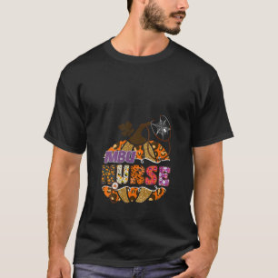 Womens MBU Nurse Halloween Pumpkin Leopard Medical T-Shirt