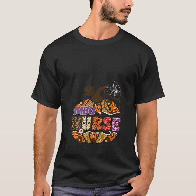 Womens MBU Nurse Halloween Pumpkin Leopard Medical T-Shirt (Front)
