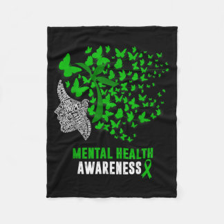 Womens Mental Health Awareness Butterflies Green Fleece Blanket