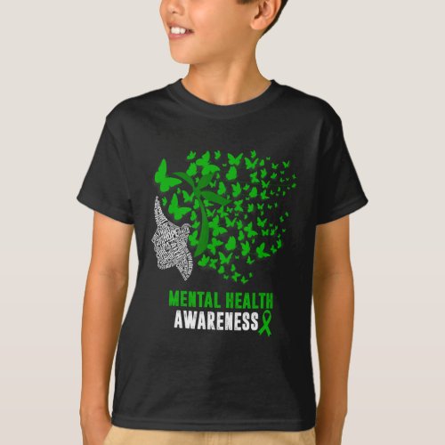 Womens Mental Health Awareness Butterflies Green R T_Shirt