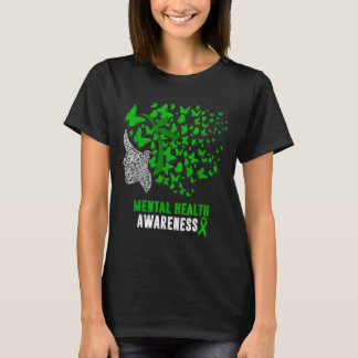 Womens Mental Health Awareness Butterflies Green T-Shirt