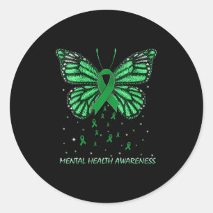 Womens Mental Health Awareness Butterfly V-neck Classic Round Sticker