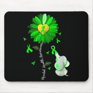 Womens Mental Health Awareness Cute Elephant Green Mouse Pad