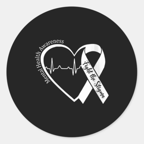 Womens Mental Health Awareness Heart Support Famil Classic Round Sticker