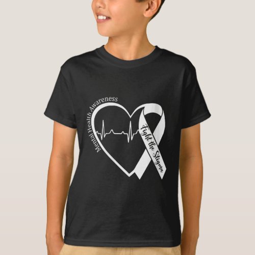 Womens Mental Health Awareness Heart Support Famil T_Shirt