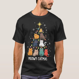 Womens Meowy Catmas Cat Christmas Tree Xmas Boys T-Shirt