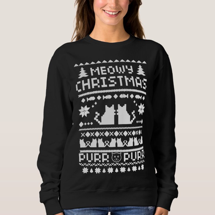 Women's Meowy Christmas Ugly Cat Christmas Sweater Zazzle