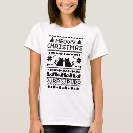 Women's Meowy Christmas Ugly Cat T-shirt