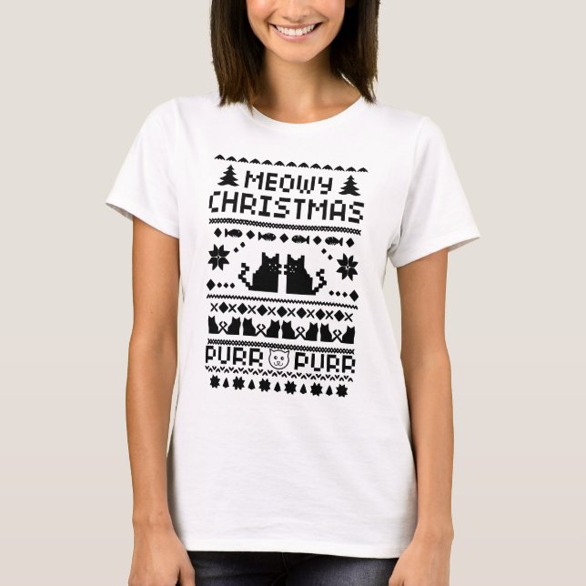 Women's Meowy Christmas Ugly Cat t-shirt (Front)