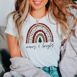 Women's Merry and Bright Christmas Rainbow Leopard T-Shirt<br><div class="desc">Festive and trendy Christmas rainbow with leopard,  Christmas tree and the typography merry & bright.</div>