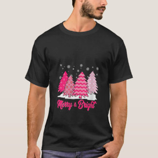 Womens Merry And Bright Pink Christmas Tree Costum T-Shirt