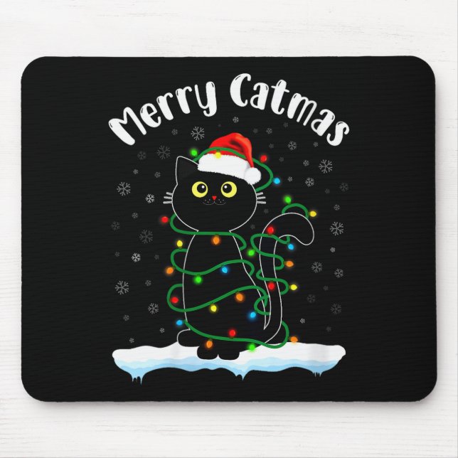 Womens Merry Catmas Cat Wearing Santa Hat Black Ca Mouse Pad (Front)