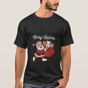 Womens Merry Catmas Santa cat Christmas V Neck T-Shirt