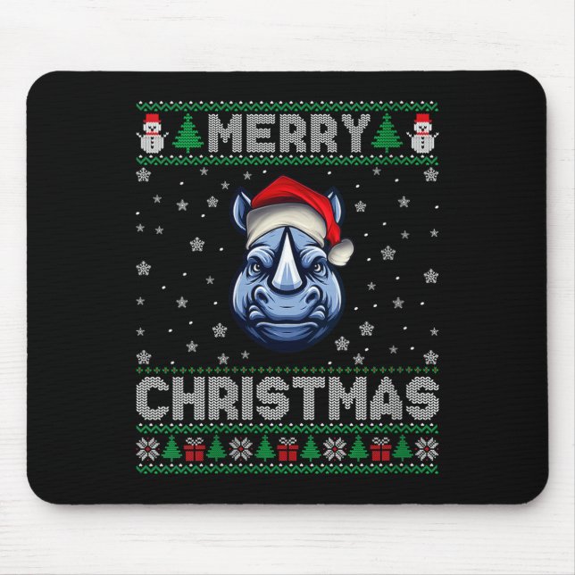 Womens Merry Christmas 2025 Rhino Santa Hat Ugly X Mouse Pad (Front)