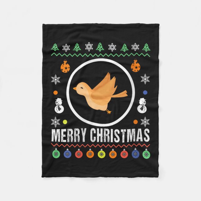 Womens Merry Christmas Bird Ugly Sweater Xmas Knit Fleece Blanket (Front)