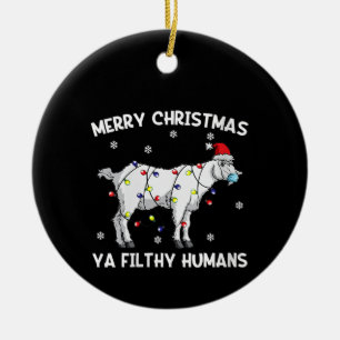 Womens Merry Christmas Goat Face Mask Goat Santa Ceramic Ornament