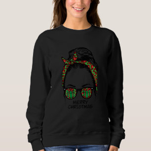 Womens Merry Christmas Hair Bun Leopard Xmas Women Sweatshirt
