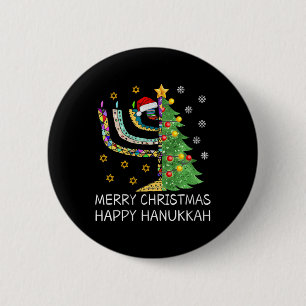 Womens Merry Christmas Happy Hanukkah Jewish Merry Button