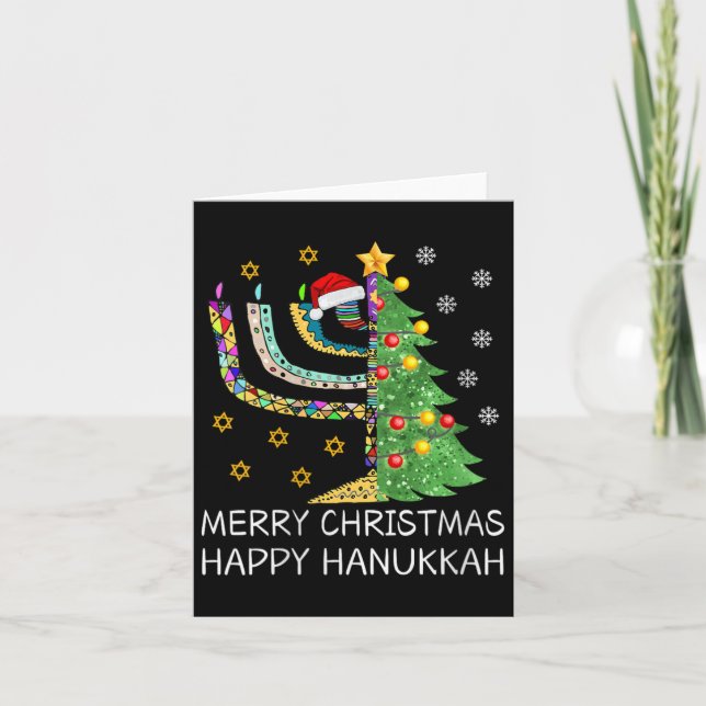 Womens Merry Christmas Happy Hanukkah Jewish Merry Card (Front)