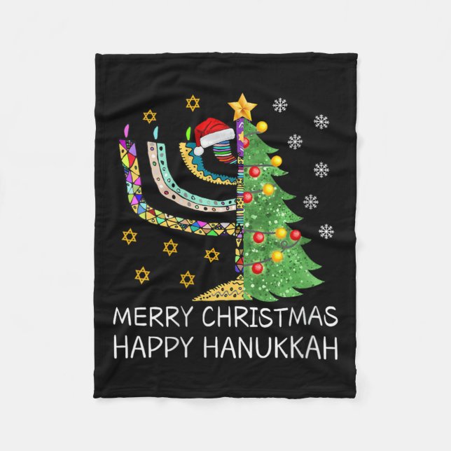 Womens Merry Christmas Happy Hanukkah Jewish Merry Fleece Blanket (Front)