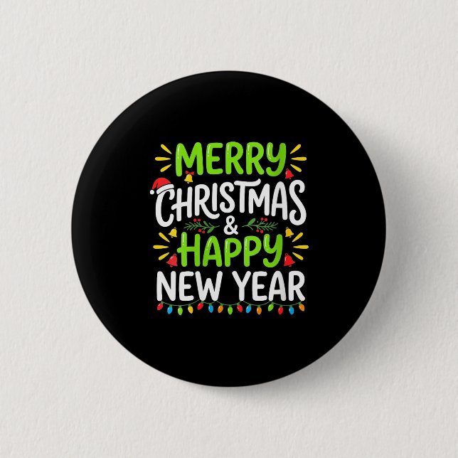 Womens Merry Christmas Lights Red Santa Hat And Ha Button (Front)