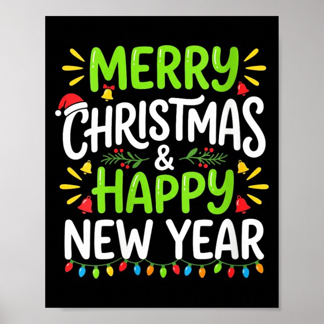 Womens Merry Christmas Lights Red Santa Hat And Ha Poster (Front)