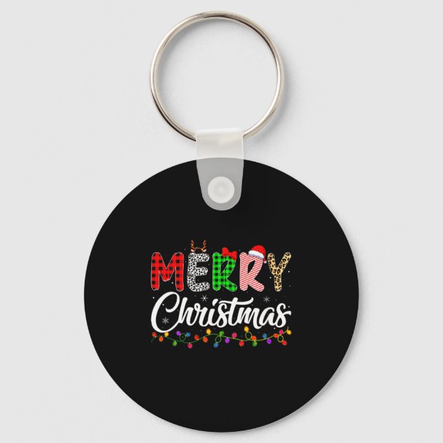 Womens Merry Christmas Lights Santa Family Xmas Pa Keychain (Front)
