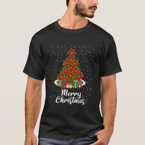 WomenS Merry Christmas Poinsettia Flower Tree Pla T_Shirt