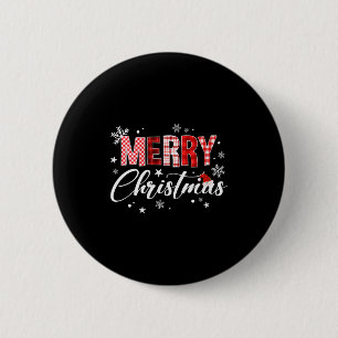 Womens Merry Christmas Red Buffalo Plaid Santa Hat Button