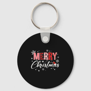 Womens Merry Christmas Red Buffalo Plaid Santa Hat Keychain