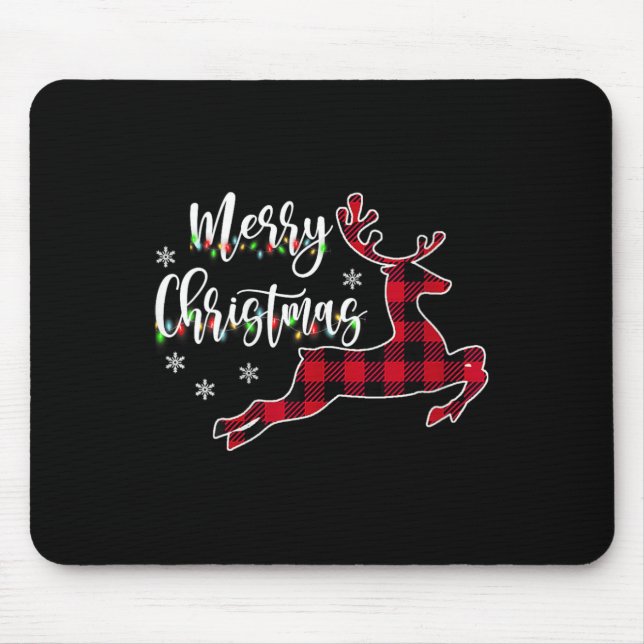 Womens Merry Christmas Reindeer Buffalo Plaid Red  Mouse Pad (Front)