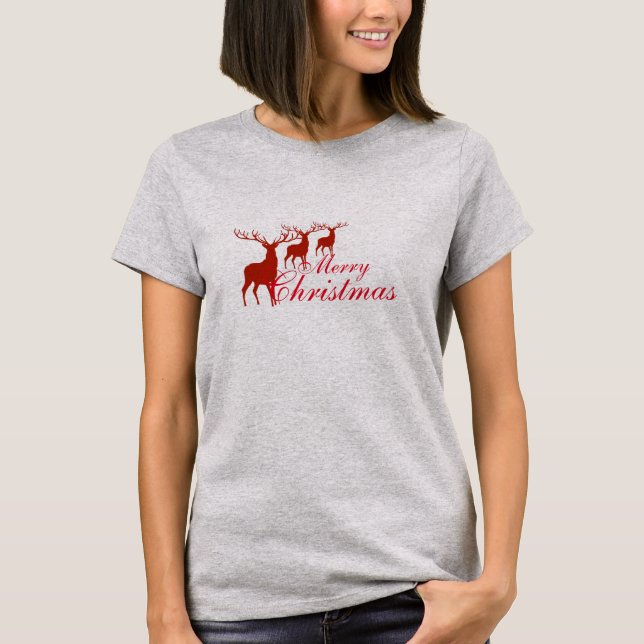 Womens Merry Christmas Reindeer Top (Front)