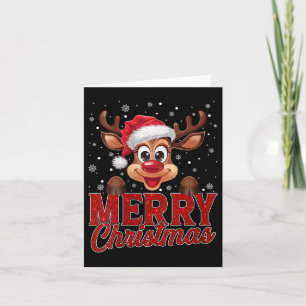 Womens Merry Christmas Rudolph Reindeer Santa Hat Card