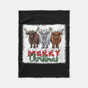Womens Merry Christmas Scottish Highland Cow Xmas  Fleece Blanket