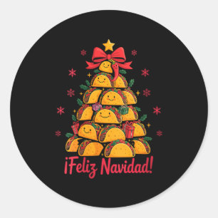 Womens Merry Christmas Tacos Tree Feliz Navidad Me Classic Round Sticker