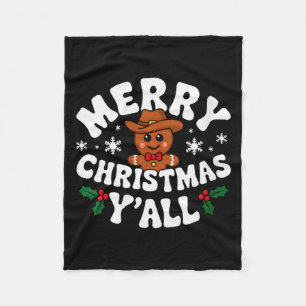 Womens Merry Christmas Yall Gingerbread Cowboy How Fleece Blanket