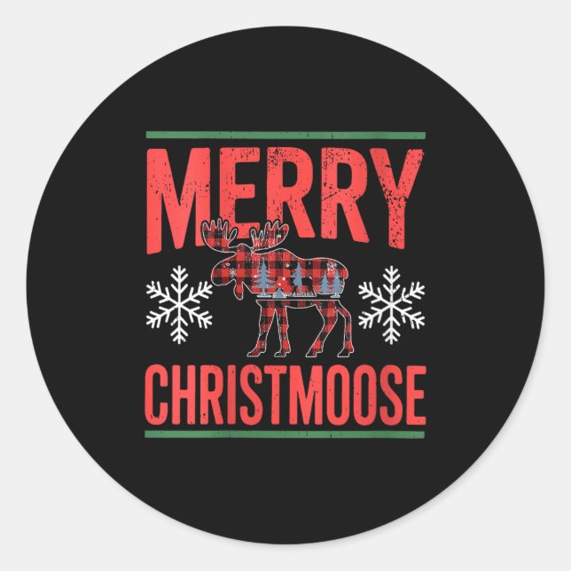 Womens Merry Christmoose Holiday Moose Ugly Sweate Classic Round Sticker (Front)