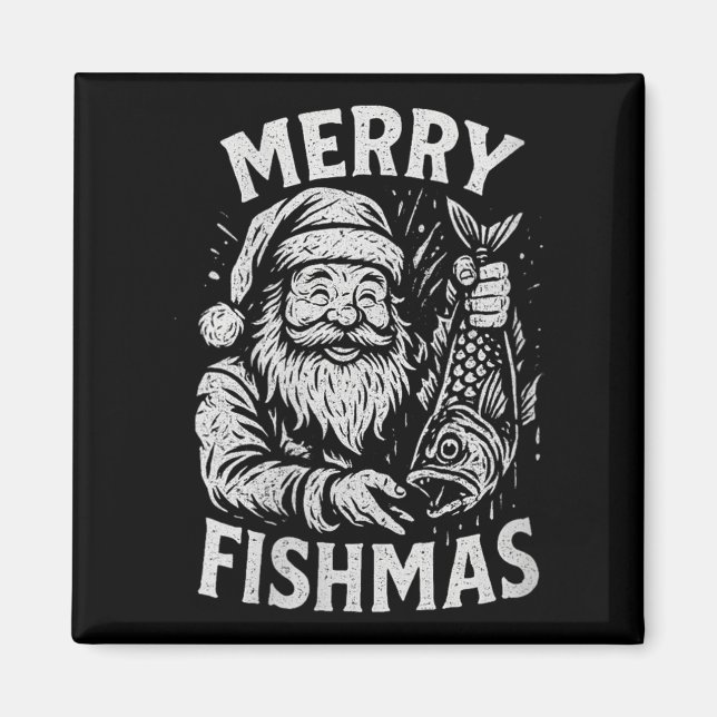 Womens Merry Fishmas Vintage Santa Fishing Christm Magnet (Front)