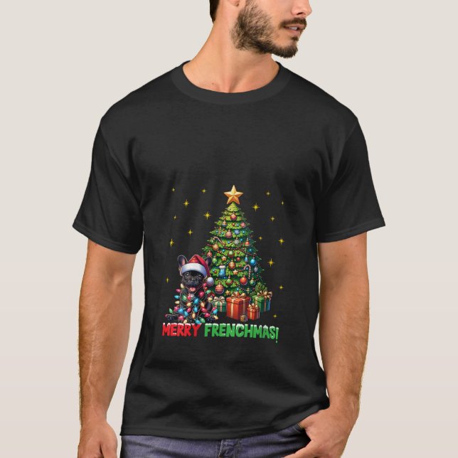 Womens Merry Frenchmas French Bulldog Santa Hat Ch T-Shirt (Front)