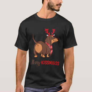 Womens Merry Kissmyass Funny Christmas Reindeer Da T-Shirt