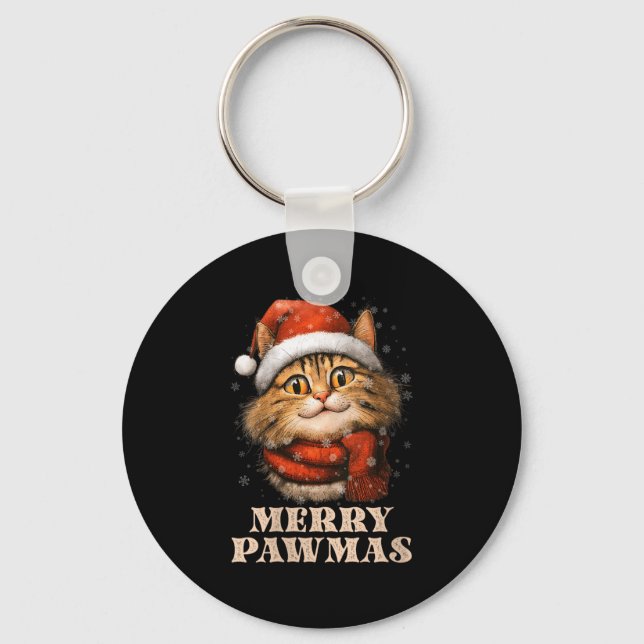 Womens Merry Pawmas Funny Santa Cat Christmas For  Keychain (Front)