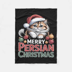 Womens Merry Persian Christmas Cute Cat V-neck Fleece Blanket