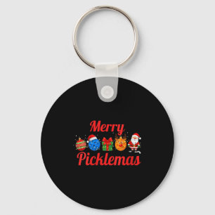 Womens merry picklemas, funny pickle ball christma keychain