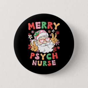 Womens Merry Psych Nurse Christmas Psychiatric Nur Button
