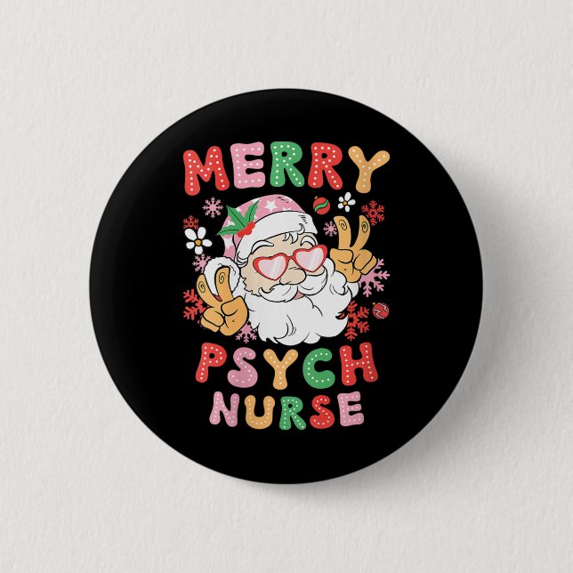 Womens Merry Psych Nurse Christmas Psychiatric Nur Button (Front)