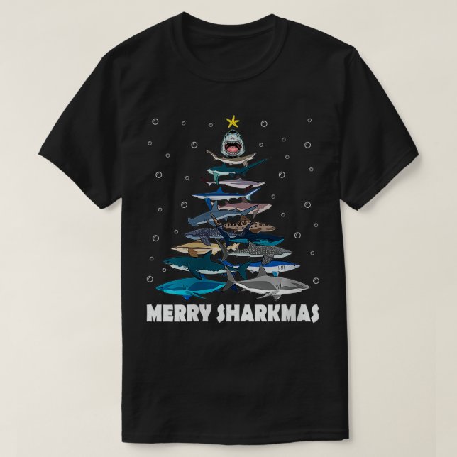 Womens Merry Sharkmas Funny Shark Christmas Tree F T-Shirt (Design Front)