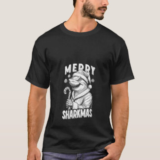 Womens Merry Sharkmas Funny Shark Santa Claus Cand T-Shirt