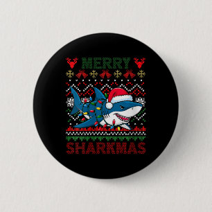 Womens Merry Sharkmas Ugly Christmas Shark Santa H Button